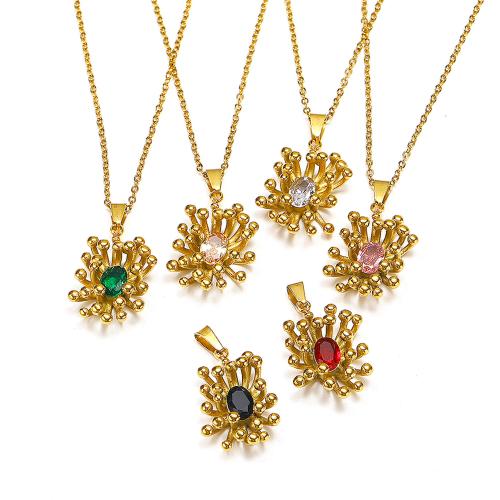 Collier de bijoux de titane, Acier titane, Placage de couleur d'or, pavé de micro zircon & pour femme, plus de couleurs à choisir, Vendu par PC