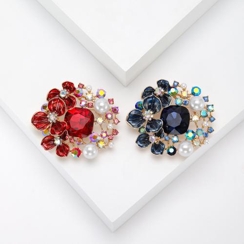 Rhinestone Zinc Alloy Brooch, with Plastic Pearl, Flower, plated, fashion jewelry & enamel & with rhinestone 