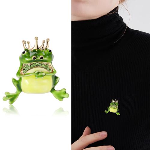 Enamel Brooch, Zinc Alloy, Frog, plated, fashion jewelry & with rhinestone, green 