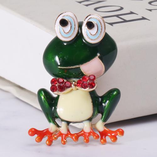 Enamel Brooch, Zinc Alloy, Frog, plated, fashion jewelry & with rhinestone, green 