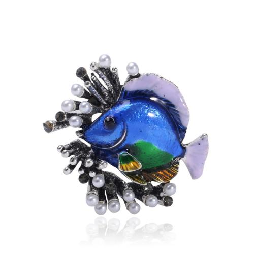 Enamel Brooch, Zinc Alloy, with Plastic Pearl, Fish, plated, fashion jewelry 