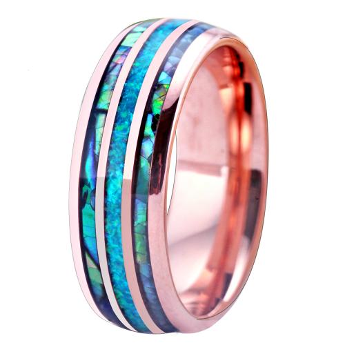 Hombres de acero de tungsteno anillo en granel, con Ópalo & Nácar, Joyería & diverso tamaño para la opción & para hombre, color de rosa dorada, Width: 8.03mm, thickness :2.4mm, Vendido por UD