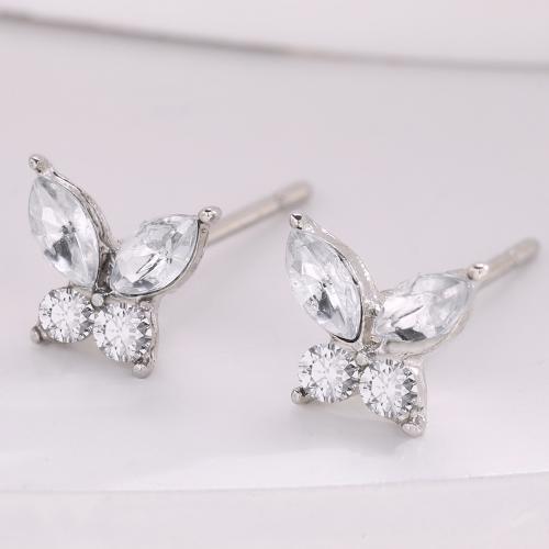 Zinc Alloy Stud Earring, Butterfly, fashion jewelry & micro pave cubic zirconia & for woman, original color [