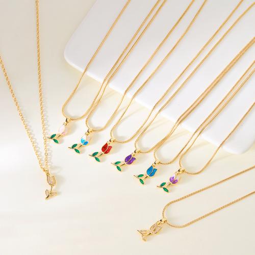 Brass Jewelry Necklace, with 5cm extender chain, Tulip, plated, fashion jewelry & for woman & enamel Approx 46 cm 