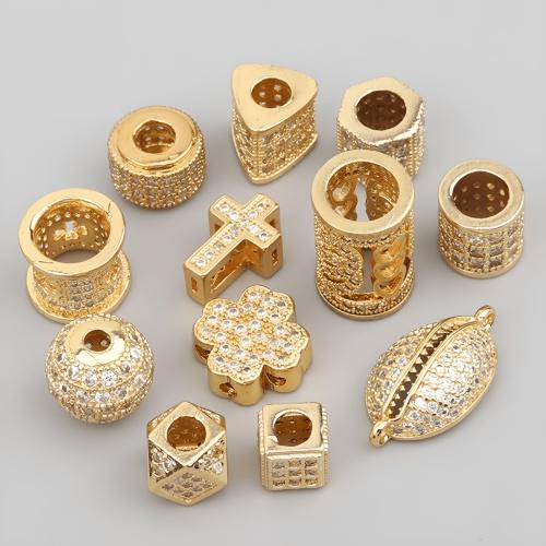 Brass Spacer Beads, plated, DIY & micro pave cubic zirconia, golden [