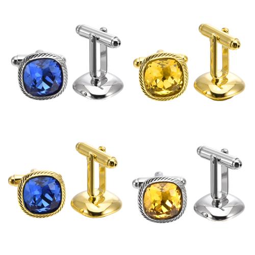 Brass Cufflinks, with Crystal, plated, Unisex 