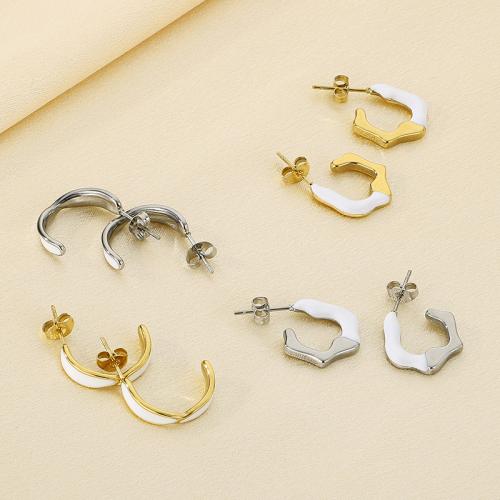 Stainless Steel Hoop Earring, 304 Stainless Steel, plated & for woman & enamel 