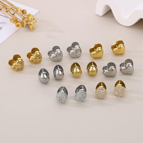 Stainless Steel Drop Earring, 304 Stainless Steel, Vacuum Ion Plating & for woman & with rhinestone 