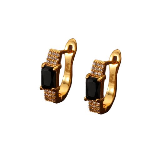 Messing Ohrstecker, Geometrisches Muster, goldfarben plattiert, Micro pave Zirkonia & für Frau, 14x5x4mm, verkauft von Paar