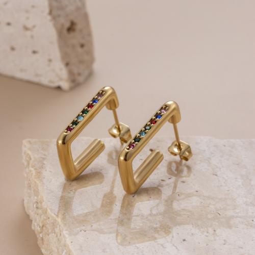 Pendientes de acero Titanium, Partículas de acero, Joyería & micro arcilla de zirconia cúbica & para mujer, más colores para la opción, 12.5x20.5mm, Vendido por Par