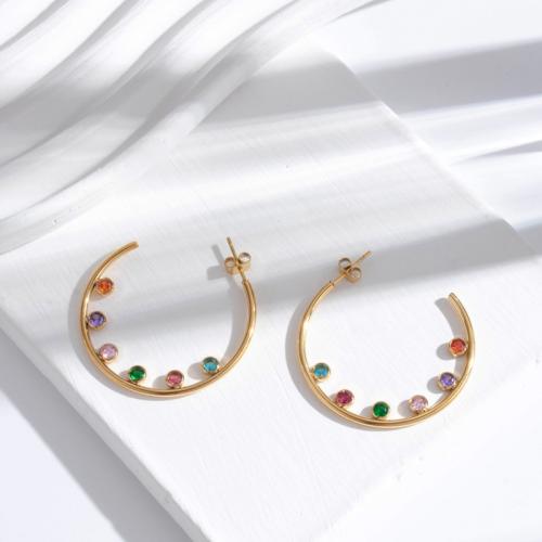 Pendientes de acero Titanium, Partículas de acero, Joyería & micro arcilla de zirconia cúbica & para mujer, más colores para la opción, 37mm, Vendido por Par