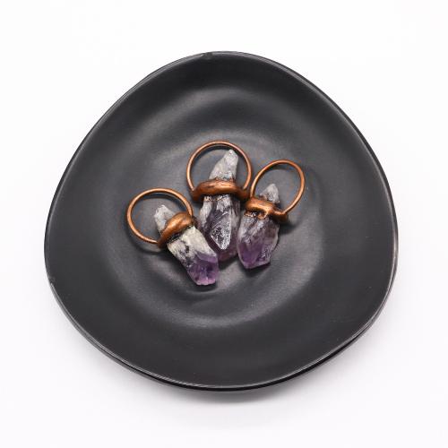 Natural Quartz Pendants, Amethyst, with Zinc Alloy, antique copper color plated, DIY x39- 