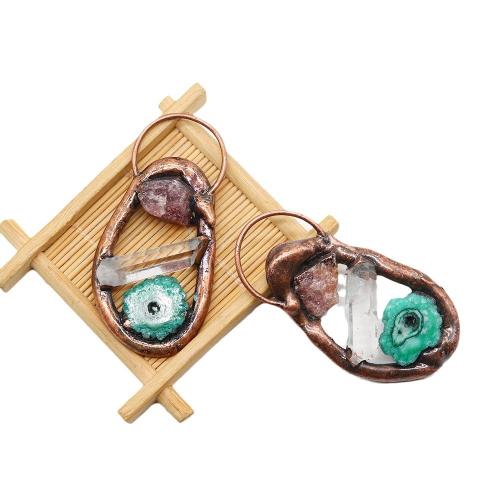 Ice Quartz Agate Pendants, Zinc Alloy, with Ice Quartz Agate & Clear Quartz, antique copper color plated, DIY 