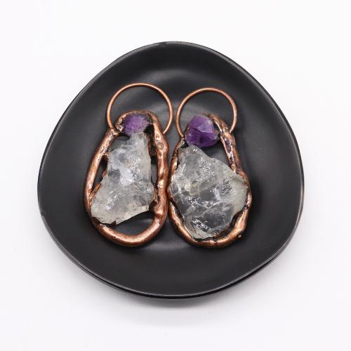 Natural Quartz Pendants, Zinc Alloy, with Amethyst & Clear Quartz, antique copper color plated, DIY 