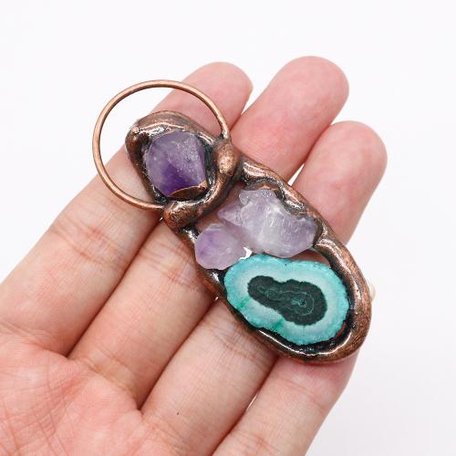 Ice Quartz Agate Pendants, Zinc Alloy, with Agate & Quartz, antique copper color plated, DIY [