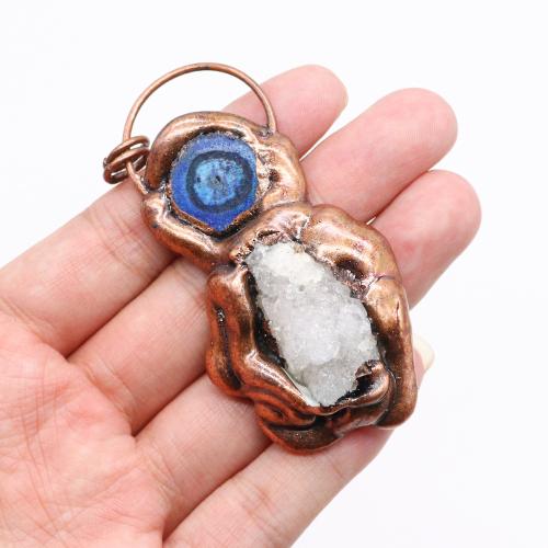 Natural Quartz Pendants, Zinc Alloy, with Quartz, antique copper color plated, DIY 