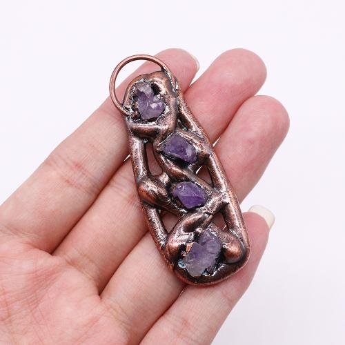 Natural Quartz Pendants, Zinc Alloy, with Quartz, antique copper color plated, DIY 