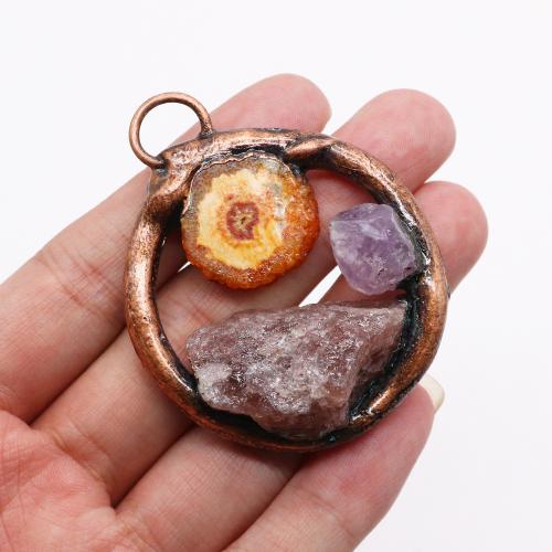 Natural Quartz Pendants, Zinc Alloy, with Quartz, antique copper color plated, DIY 