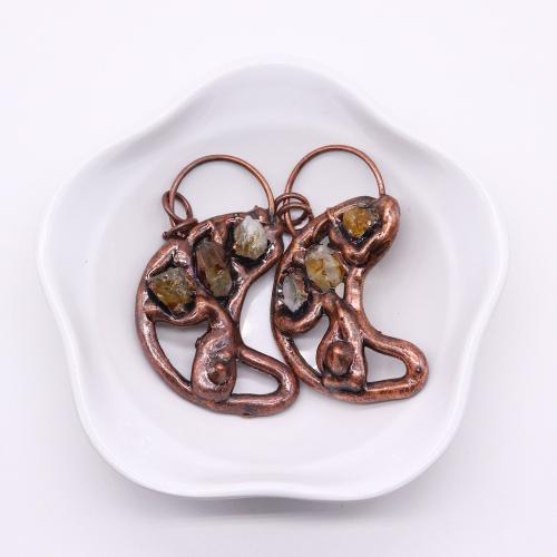 Natural Quartz Pendants, Zinc Alloy, with Citrine, Moon, antique copper color plated, DIY 