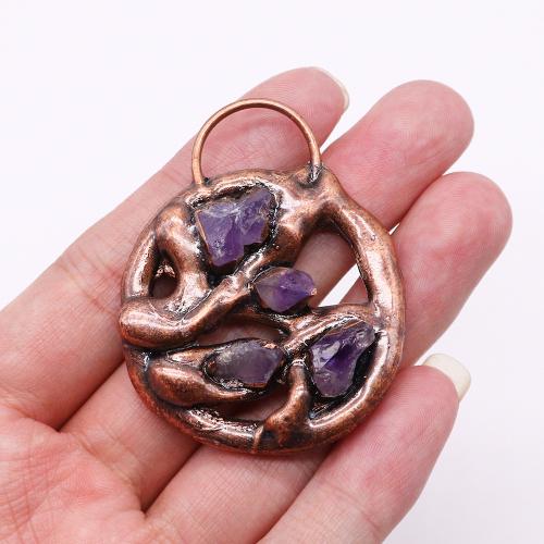 Natural Quartz Pendants, Zinc Alloy, with Quartz, antique copper color plated, DIY x56- 