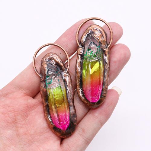 Natural Quartz Pendants, Zinc Alloy, with Quartz, antique copper color plated, DIY, multi-colored 