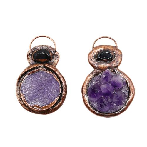 Natural Quartz Pendants, Zinc Alloy, with Amethyst, antique copper color plated, DIY, purple 