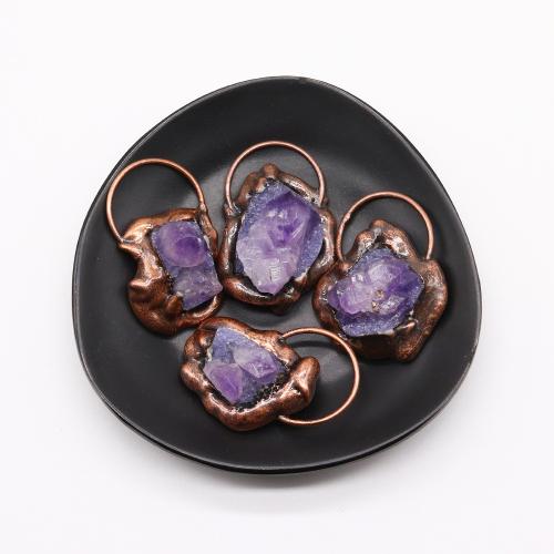 Natural Quartz Pendants, Zinc Alloy, with Amethyst, irregular, antique copper color plated, DIY x49- 