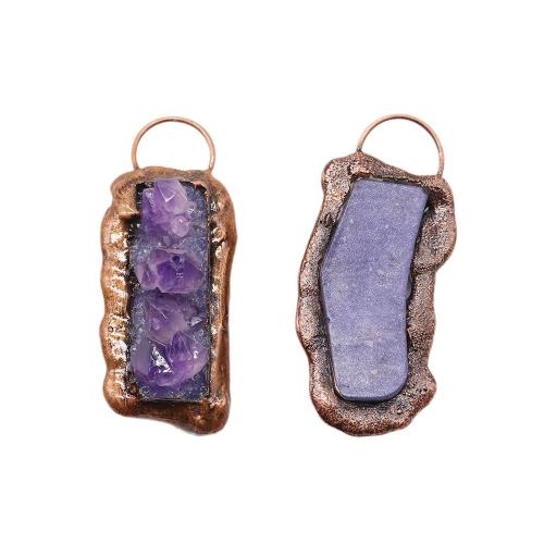 Natural Quartz Pendants, Zinc Alloy, with Amethyst, antique copper color plated, DIY 