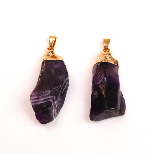 Natural Quartz Pendants, Amethyst, with Brass, irregular, gold color plated, DIY 