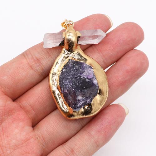 Natural Quartz Pendants, Zinc Alloy, with Quartz, gold color plated, DIY 