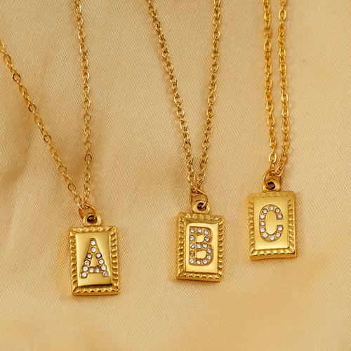 Titanium Steel Jewelry Necklace, Rectangle, gold color plated & micro pave cubic zirconia & for woman 