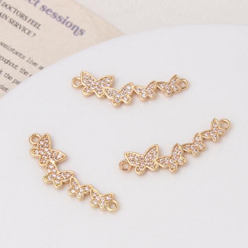 Cubic Zirconia Micro Pave Brass Connector, Butterfly, gold color plated, DIY & micro pave cubic zirconia & 1/1 loop 