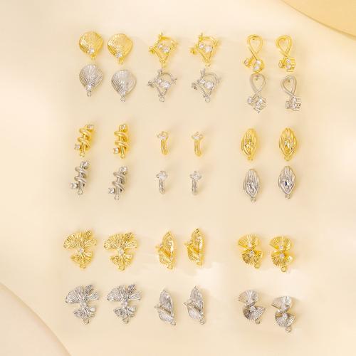 Brass Earring Stud Component, real gold plated, DIY & micro pave cubic zirconia 