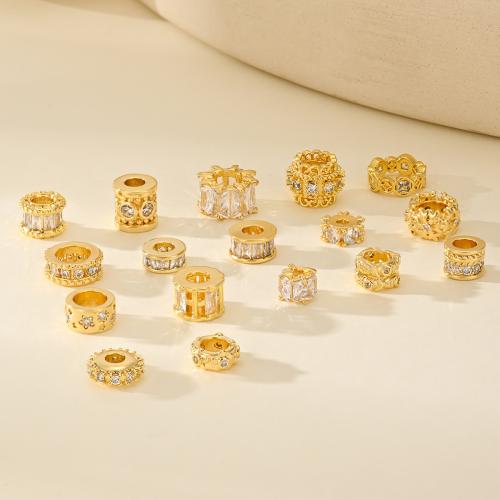 Brass Spacer Beads, real gold plated, DIY & micro pave cubic zirconia, golden [