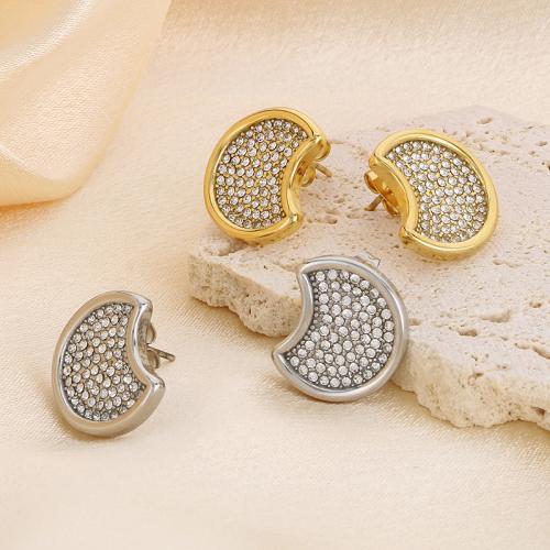 Stainless Steel Rhinestone Stud Earring, 304 Stainless Steel, Vacuum Ion Plating, for woman & with rhinestone 