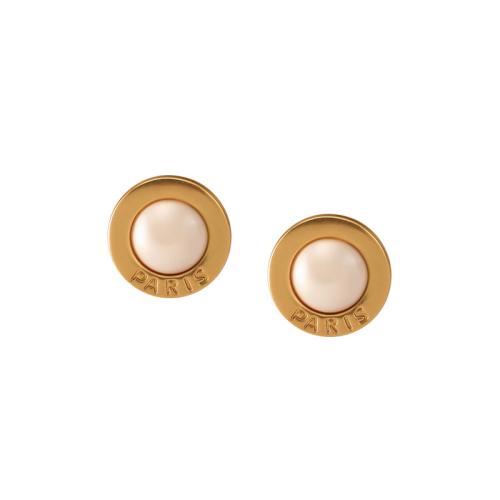 Brass Stud Earring, Round, plated, with letter pattern & for woman & enamel [