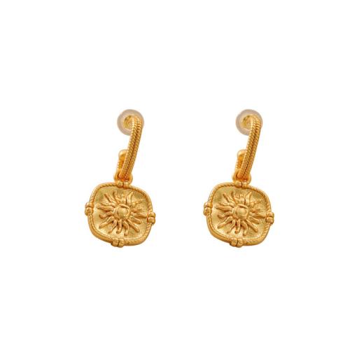 Brass Drop Earring, Geometrical Pattern, gold color plated, vintage & for woman & matte 