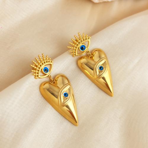 Pendientes de mal de ojo, acero inoxidable 304, con Acero inoxidable 201, 18K chapado en oro, Joyería & para mujer & esmalte, dorado, Vendido por Par