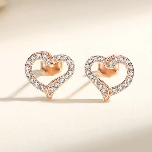 arete de aleación de zinc con diamante de imitación, Corazón, Joyería & para mujer & con diamantes de imitación, más colores para la opción, 6mm, Vendido por Par