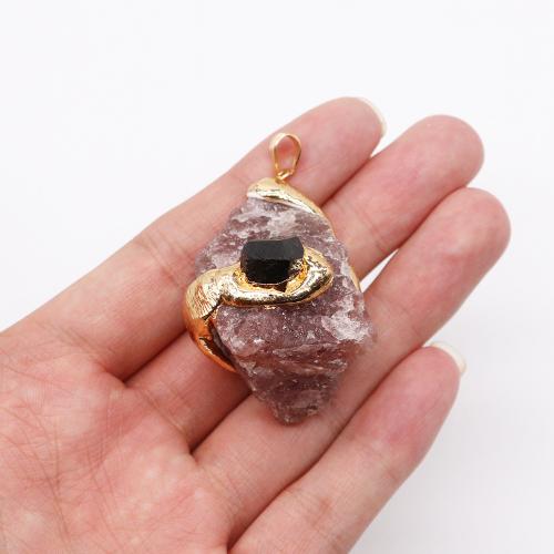 Natural Quartz Pendants, Zinc Alloy, with Natural Stone & Quartz, irregular, gold color plated, DIY x40- 