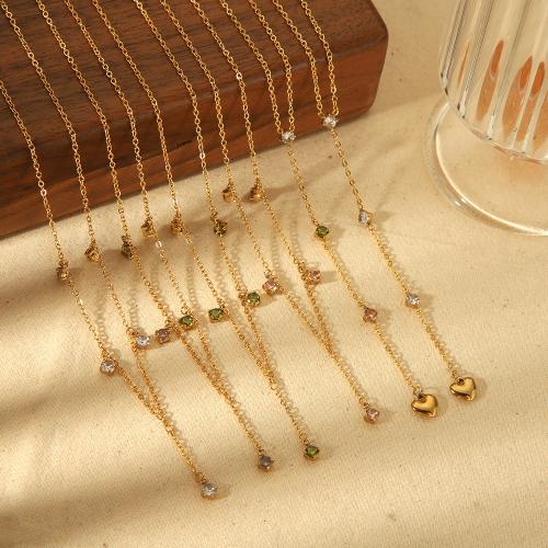 Stainless Steel Jewelry Necklace, 304 Stainless Steel, gold color plated & for woman & with rhinestone 