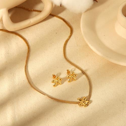 Fashion Stainless Steel Jewelry Sets, 304 Stainless Steel, Stud Earring & necklace, Flower, plated & for woman 