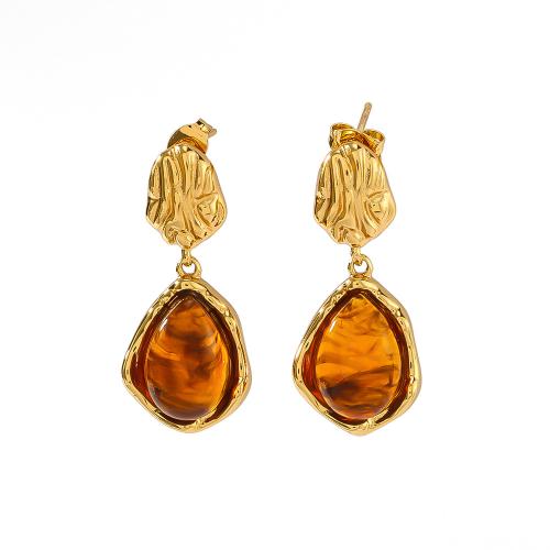 Stainless Steel Drop Earring, 304 Stainless Steel, with Resin, gold color plated, fashion jewelry, golden 