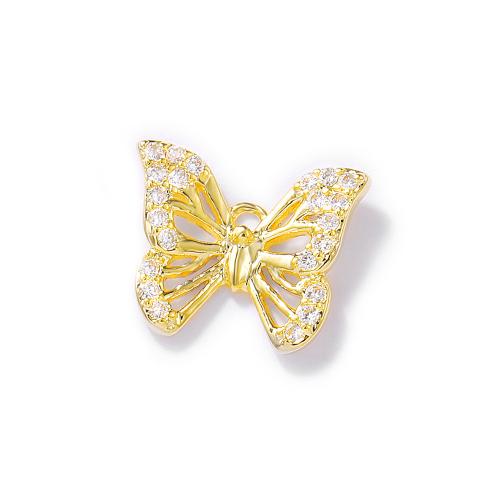 Colgante de Micro Pavé de Zirconía Cúbica, metal, Mariposa, chapado en oro real, Bricolaje & micro arcilla de zirconia cúbica, dorado, 10x12mm, Vendido por UD