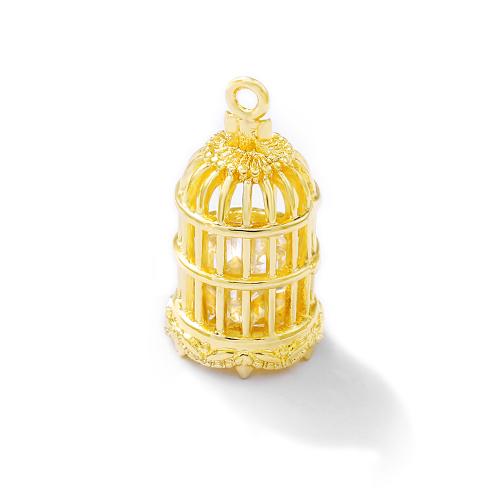 Cubic Zirconia Brass Pendants, Cage, real gold plated, DIY & micro pave cubic zirconia, golden 