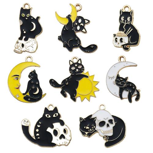 Zinc Alloy Enamel Pendants, Cat, plated, DIY black 