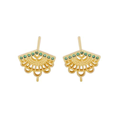 Brass Earring Stud Component, real gold plated, DIY & micro pave cubic zirconia, golden 