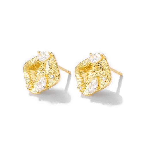 Brass Earring Stud Component, real gold plated, DIY & micro pave cubic zirconia, golden 