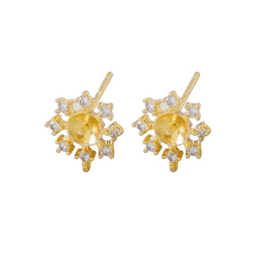 Brass Earring Stud Component, real gold plated, DIY & micro pave cubic zirconia, golden 