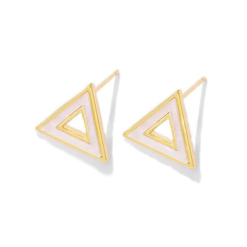 Brass Earring Stud Component, Triangle, real gold plated, DIY & enamel, golden 